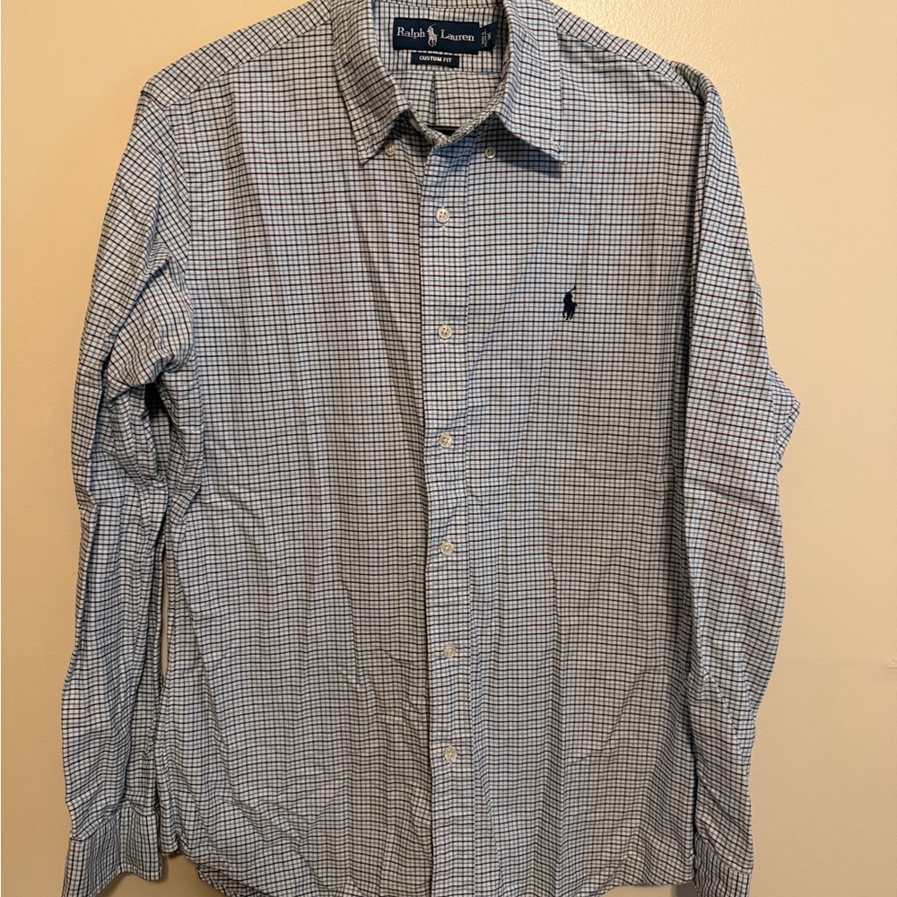 Ralph Lauren Men's Navy and White Plaid Shirt